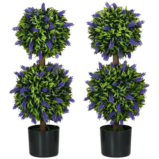 Set of 2 Potted 70cm Artificial Lavender Ball Trees for Beautiful Home Decor