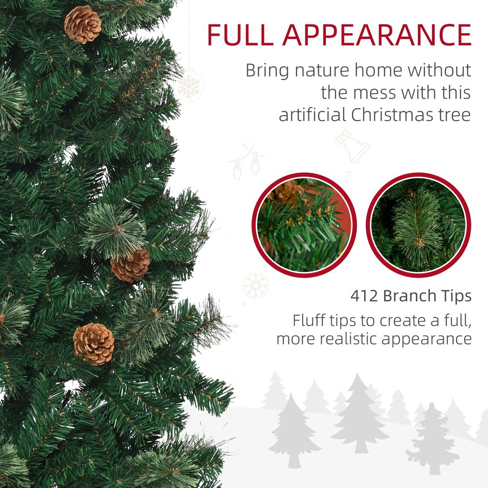 5.5ft Slim Artificial Christmas Tree with Pine Cones - Holiday Home Decor