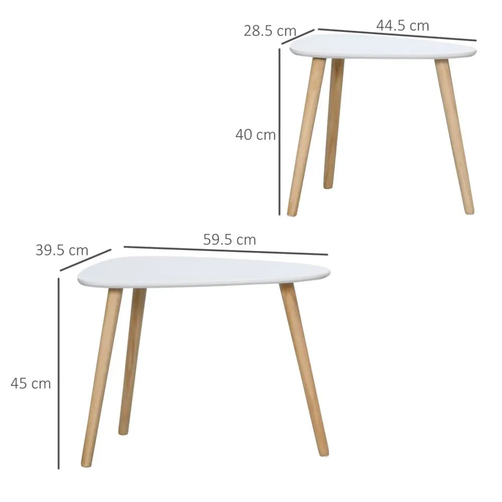 Side Table Set - 2 Nested Coffee Tables with Solid Wood Legs, Living Room, White