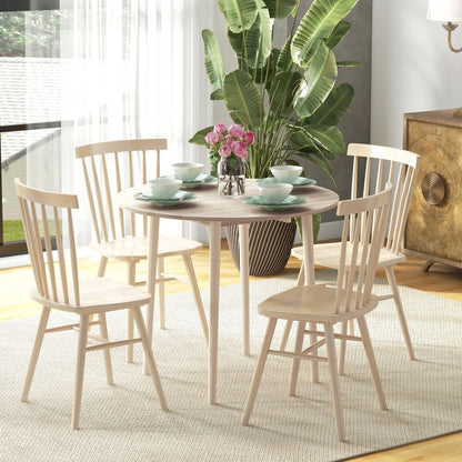 Round Drop Leaf Dining Table with Wood Legs, Foldable for Compact Dining Spaces