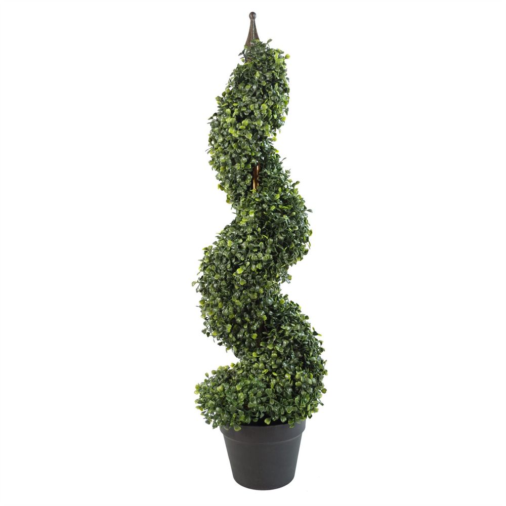 90cm (3ft) Tall Artificial Boxwood Tower Tree with Spiral Top and Sturdy Metal Base