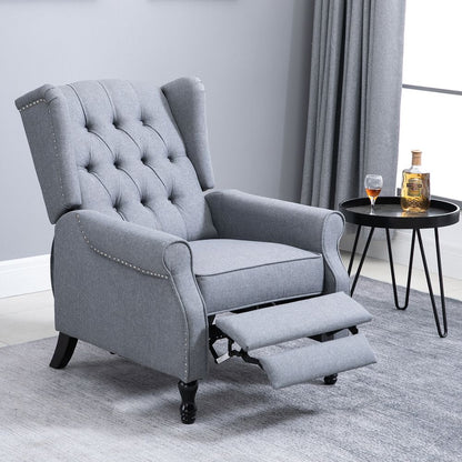 Light Grey Fabric Recliner Armchair with Footrest, Ideal for Relaxing in Living Room