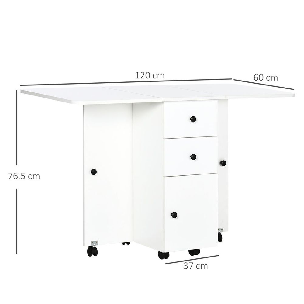 White Drop Leaf Dining Table with Storage Drawers, Perfect for Small Dining Areas