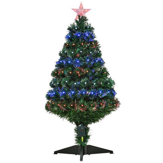 3FT Pre-Lit Artificial Christmas Tree with Multi-Coloured Fibre Optic LED Lights in Green