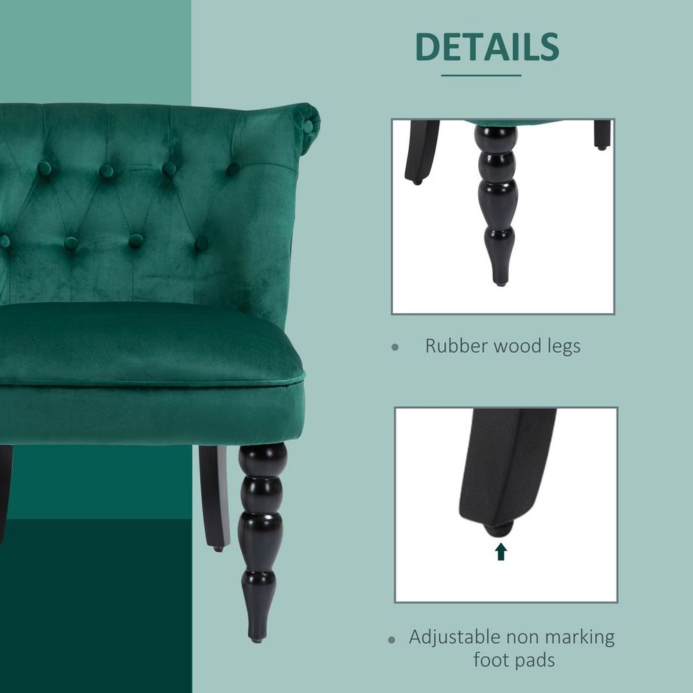 Dark Green Tufted Wingback Accent Chair with Rubber Wood Legs for Elegant Decor