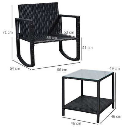 2 Seater Rattan Rocking Set W/Cushion-Black/Beige