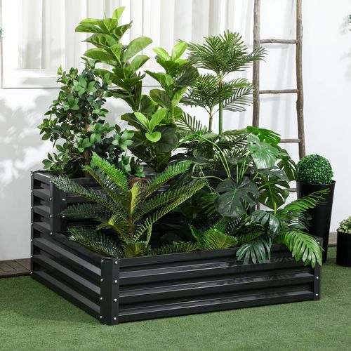 2-Tier Galvanized Metal Planter Box – Durable Gardening Solution