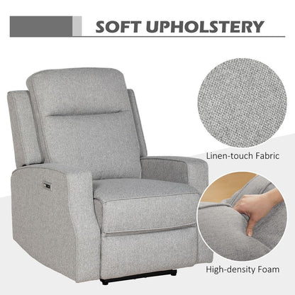 Grey Electric Recliner Armchair with USB Port, Comfortable Fabric Seating for Modern Living