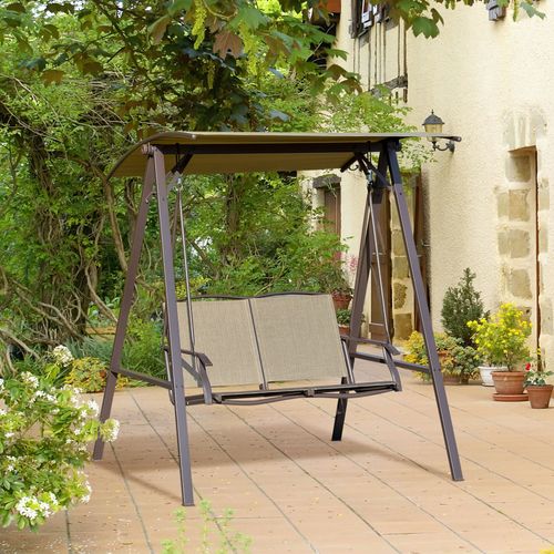 Relaxing 2-Seater Outdoor Swing Chair with Adjustable Canopy - Brown