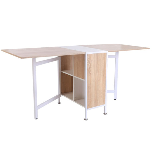 Oak and White Folding Computer Desk with Storage Shelves for Home Office Use