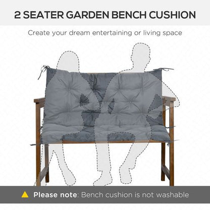 Comfortable 2-Seater Outdoor Garden Bench Cushion - Dark Grey with Ties