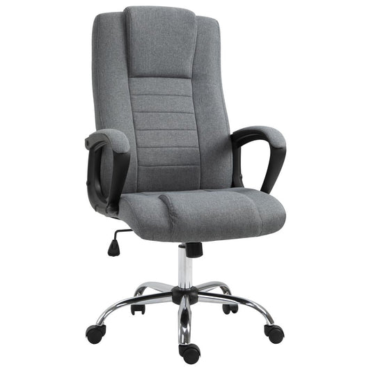 Grey Linen Office Chair with 360° Swivel, High Back and Wide Adjustable Seat