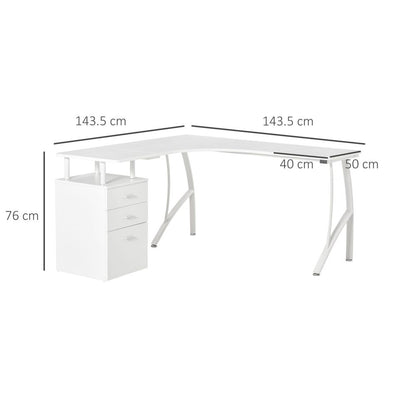 White L-Shaped Corner PC Desk with Drawer for Home Office Workstation Efficiency