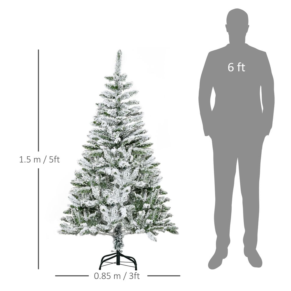 5FT Snow Flocked Artificial Christmas Tree with Realistic Branch Tips for Authentic Festive Feel