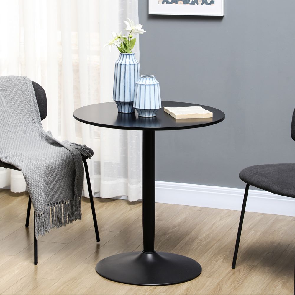 Round Dining Table with Steel Base and Non-Slip Pad for Living Room