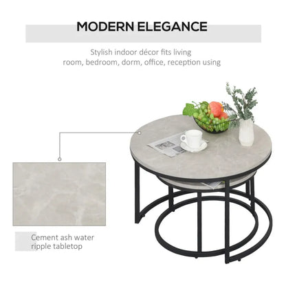 Set of 2 Stacking Coffee Tables with Steel Frame and Marble-Effect Top for Home Aesthetics