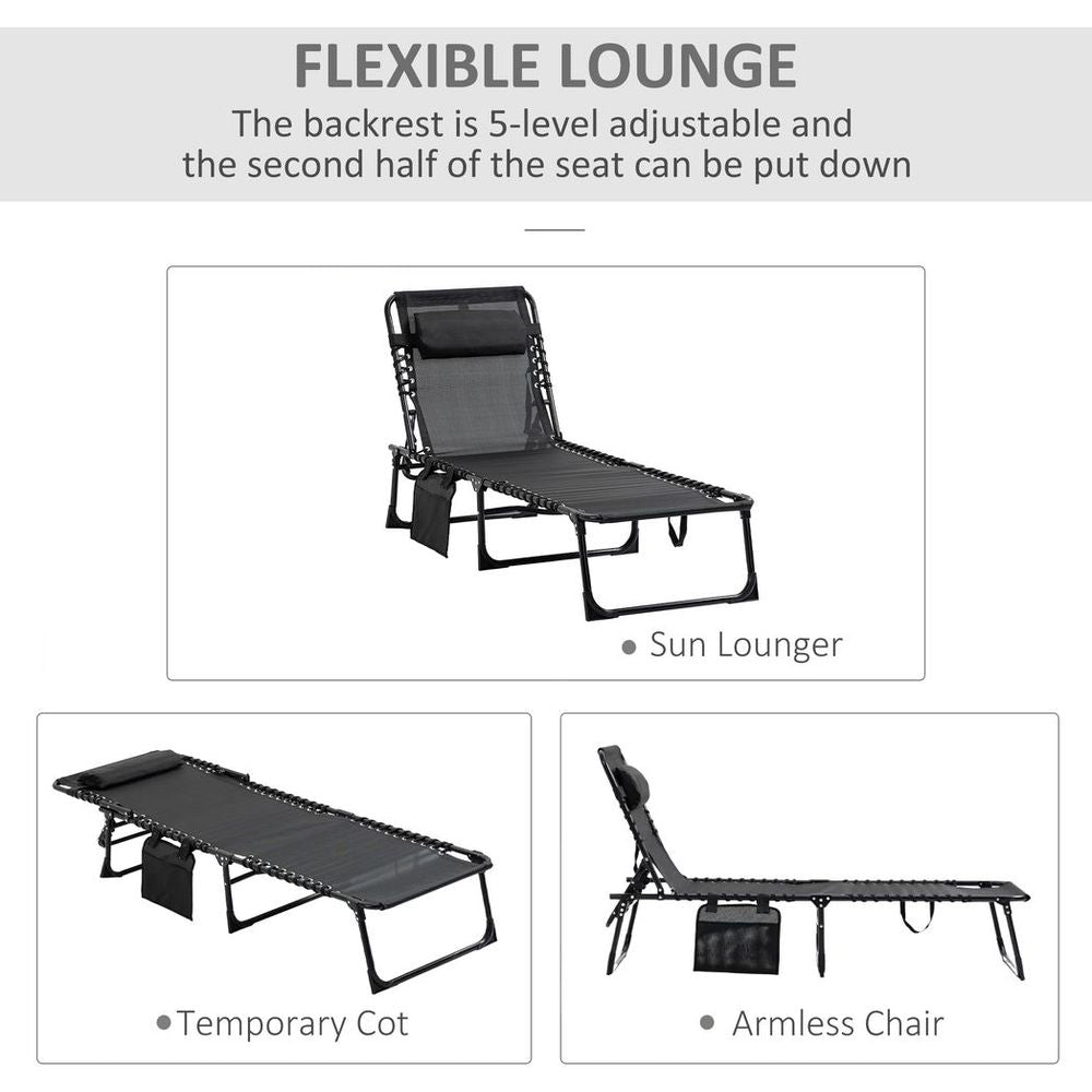 Black Lounger Folding Reclining Camping Bed with 5 Adjustable Positions