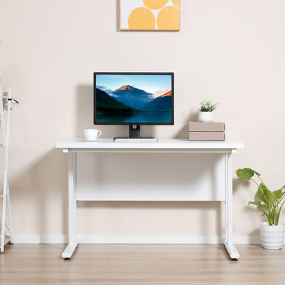 White Writing Desk with 2 Cable Management Holes and Metal Legs for Tidy Workspaces