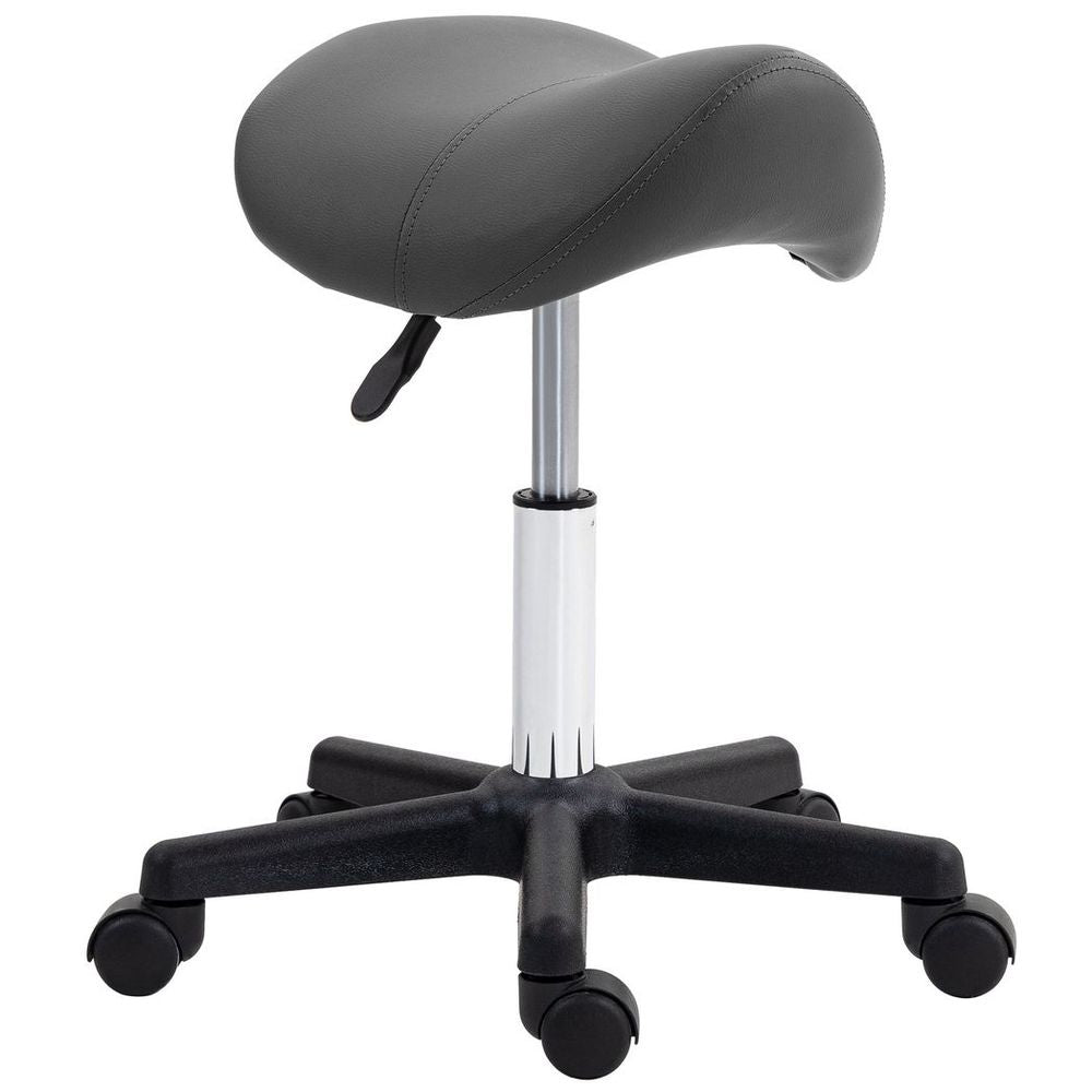 Grey Saddle Stool Adjustable Rolling Salon Chair for Massage and Beauty Treatments