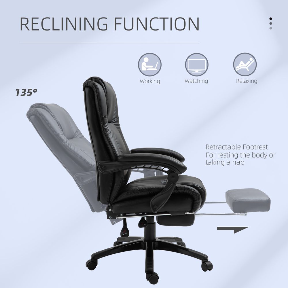 Black High Back Executive Home Office Chair with Reclining Feature and Footrest for Comfort