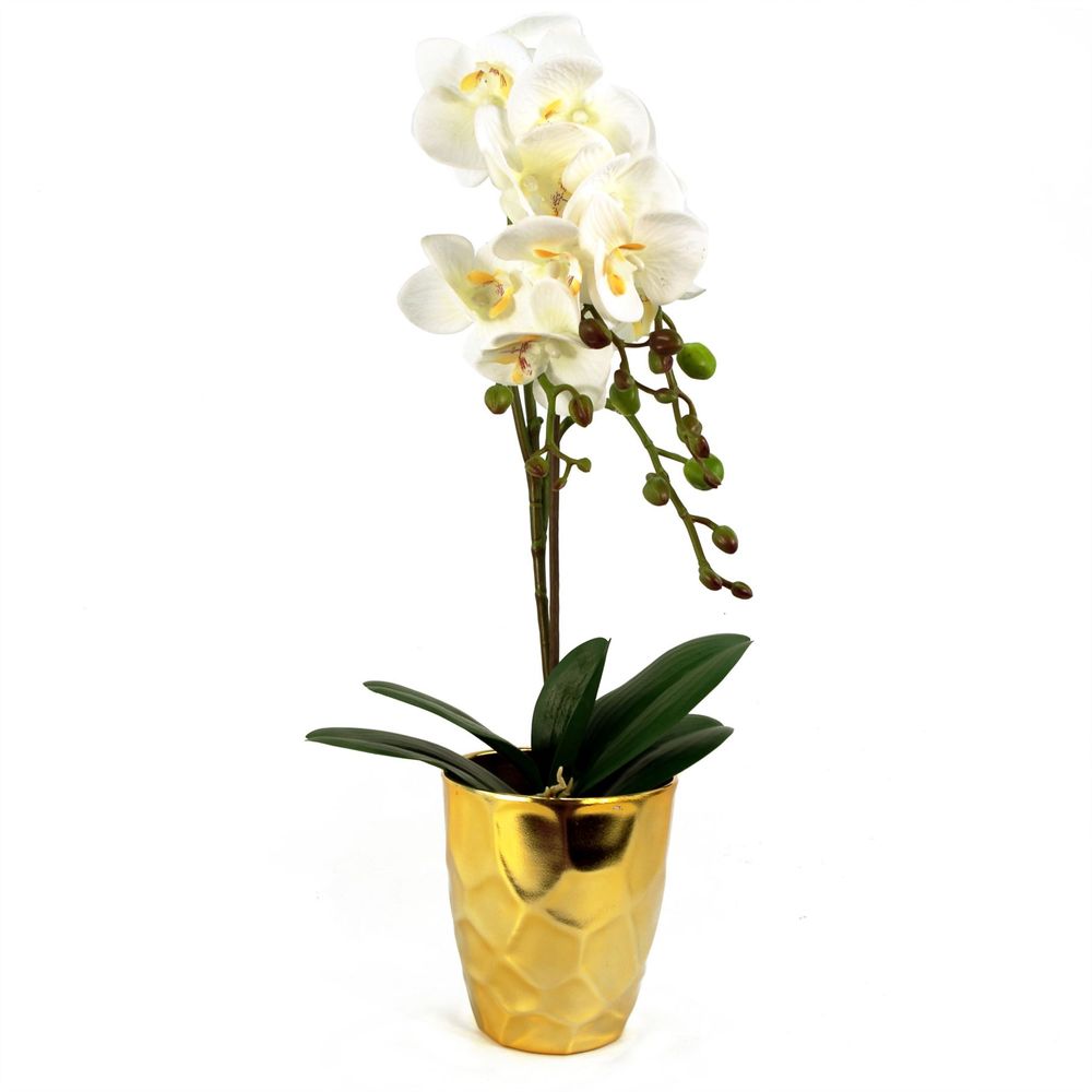 54cm Artificial Orchid Plant in White with Gold Pot for Elegant and Chic Home Decor