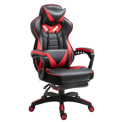 Stylish Red Ergonomic Gaming Chair with Manual Footrest and Wheels for Office