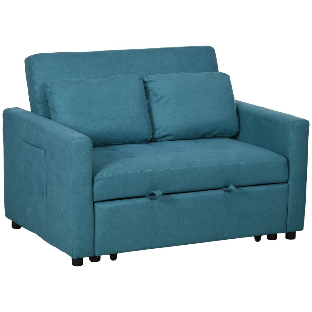 2-Seater Convertible Sofa Bed with Cushions and Pockets, Blue