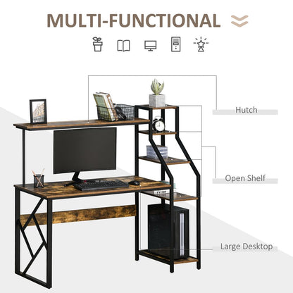 Rustic Industrial 6-Tier Storage Computer Desk, Perfect for Home Workstations