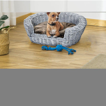 Wicker Willow Rattan Elevated Dog and Cat Couch with Cushion, Stylish Pet Sofa Bed