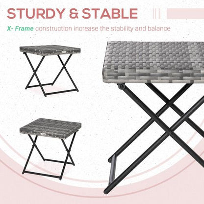 Folding Square Rattan Coffee Table Bistro Balcony Garden Steel  Outsunny