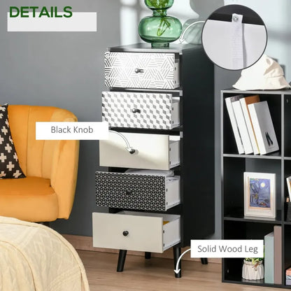 5-Drawer Wooden Dresser and Storage Cabinet for Bedroom and Living Room Organisation