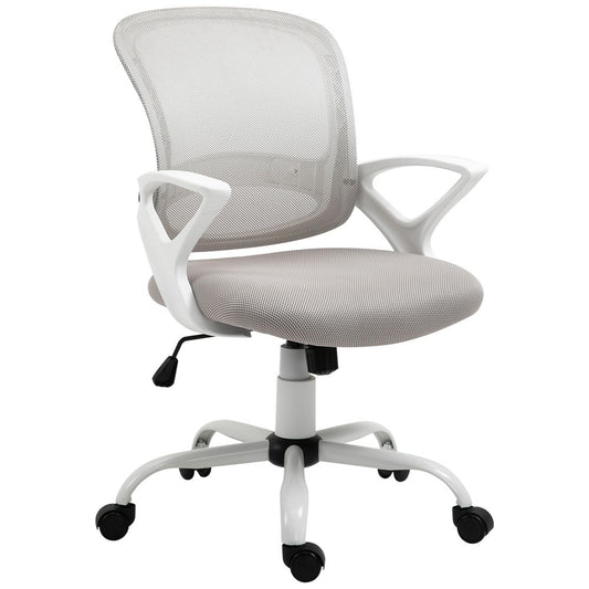 Grey Mesh Home Office Swivel Chair with Lumbar Support and Adjustable Armrests