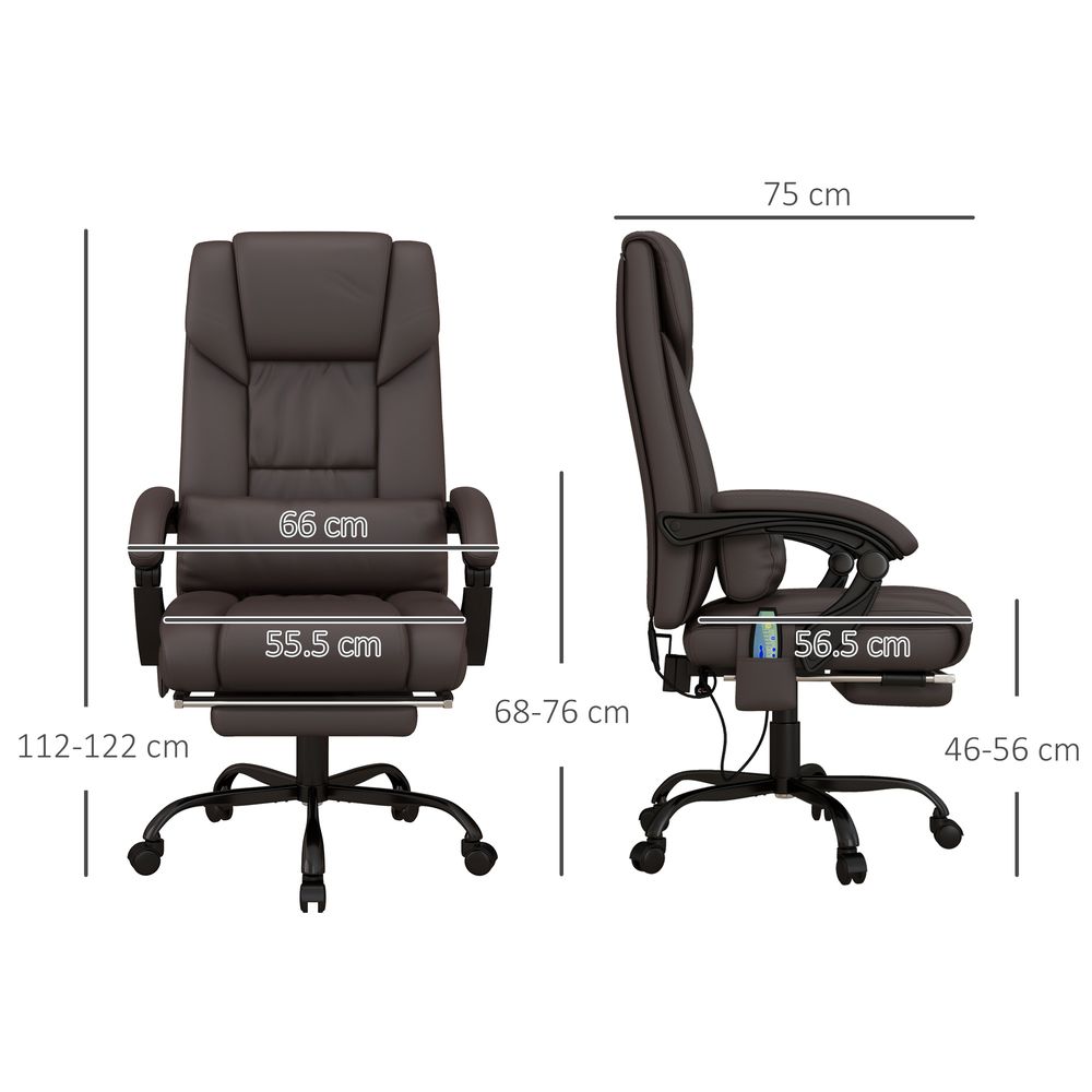 Adjustable Height Brown PU Leather Office Chair with 6 Vibration Massage Points