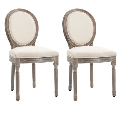 Set of 2 Cream French-Style Dining Chairs with Wooden Frame and Foam Seat Comfort