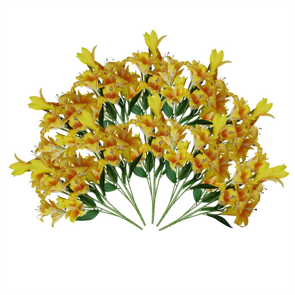 12 x 60cm Artificial Yellow Lily Stems - 144 Flowers