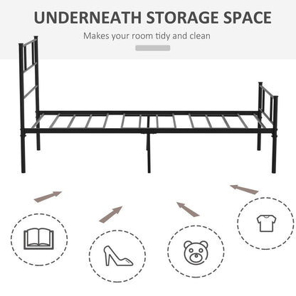 Single Metal Bed Frame with Headboard, Footboard, and Underbed Storage Solution
