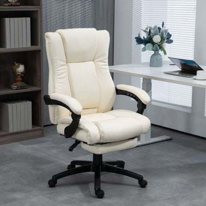 Cream High Back Executive Home Office Chair with Recliner Feature and Foot Rest for Comfort