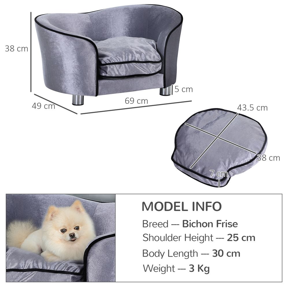 Modern Dog Sofa Couch with Removable Cushion and Storage Pocket for Puppies and Kittens