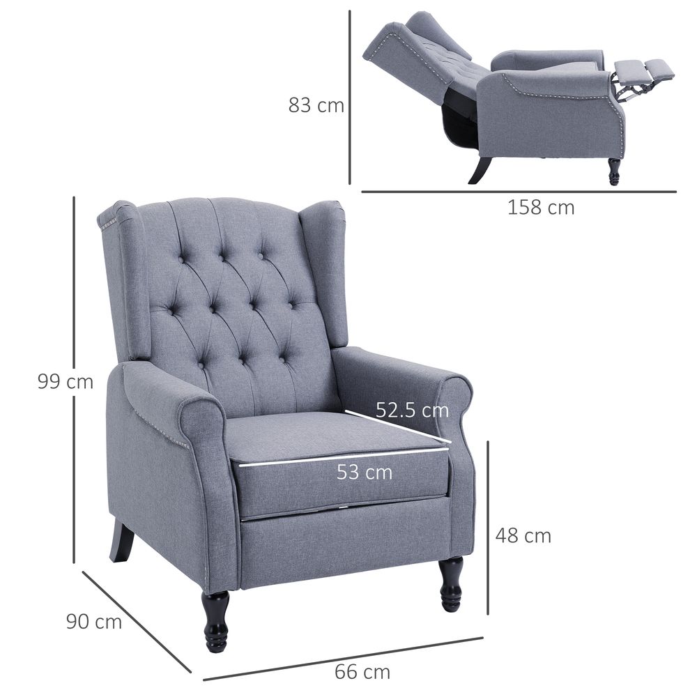 Light Grey Fabric Recliner Armchair with Footrest, Ideal for Relaxing in Living Room