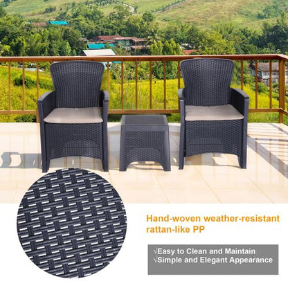 Elegant 3-Piece Rattan Patio Coffee Set with Cushions for Ultimate Comfort