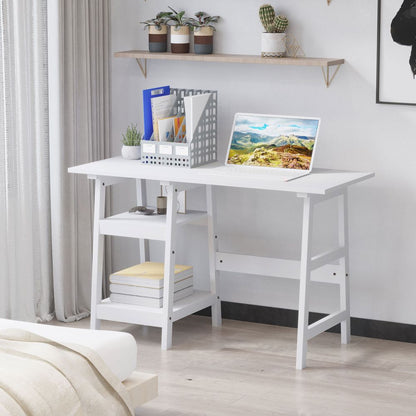 Computer Desk with Storage and Bookshelf, White PC Table Workstation