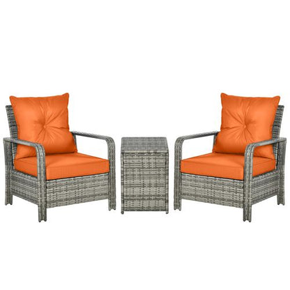 3-Piece PE Rattan Garden Sofa Set: Stylish Orange Chair & Table Duo