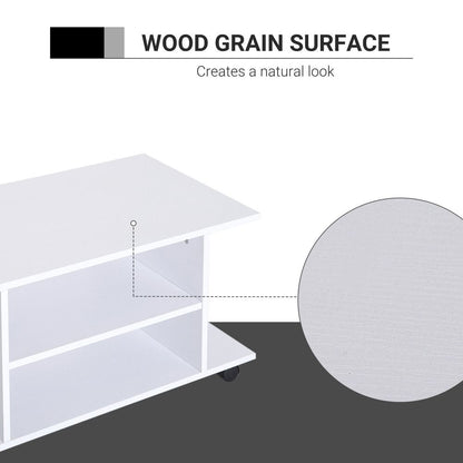 Modern White TV Stand Bookshelf Cabinet with 3 Tiers and Wheels