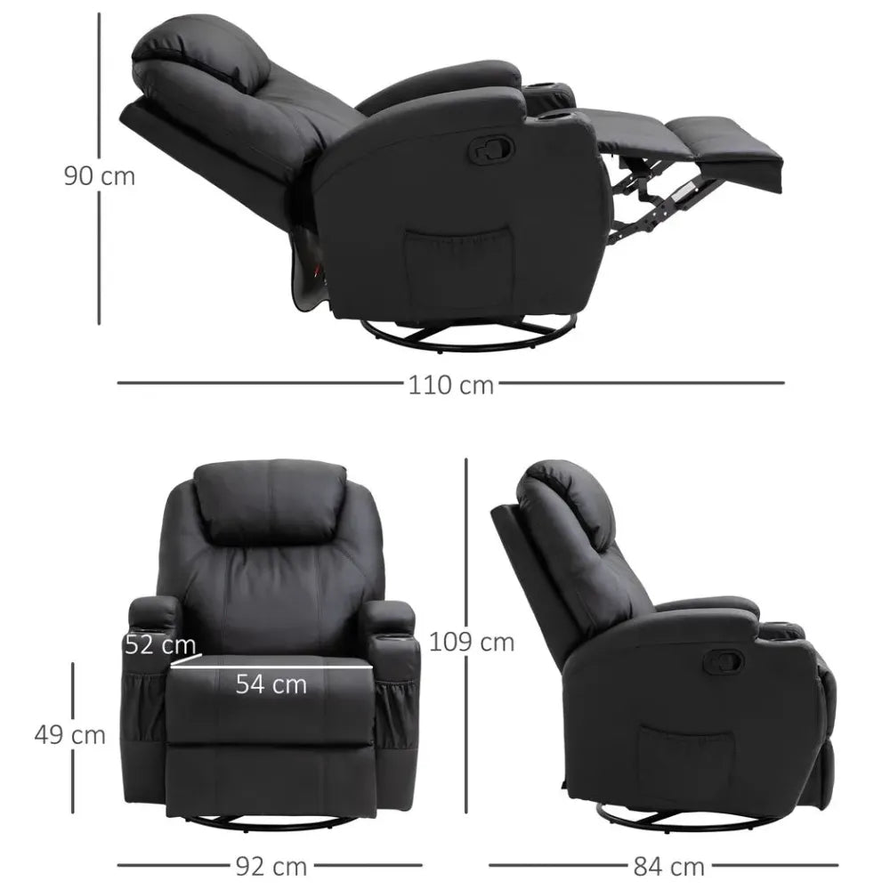 Faux Leather Electric Recliner Sofa Chair - 8-Point Vibration Massage with Remote