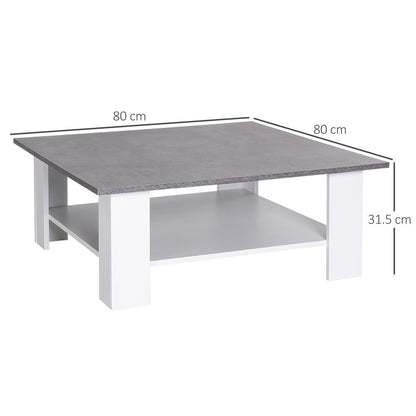 2-Tier Vintage Coffee Table, 80W x 80D x 31.5Hcm in Cement/White