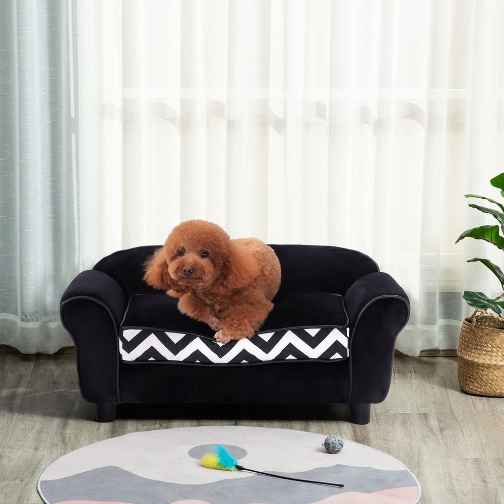 Black Dog Sofa and Cat Couch Bed for XS Dogs with Removable Sponge Cushion, Ideal for Comfort