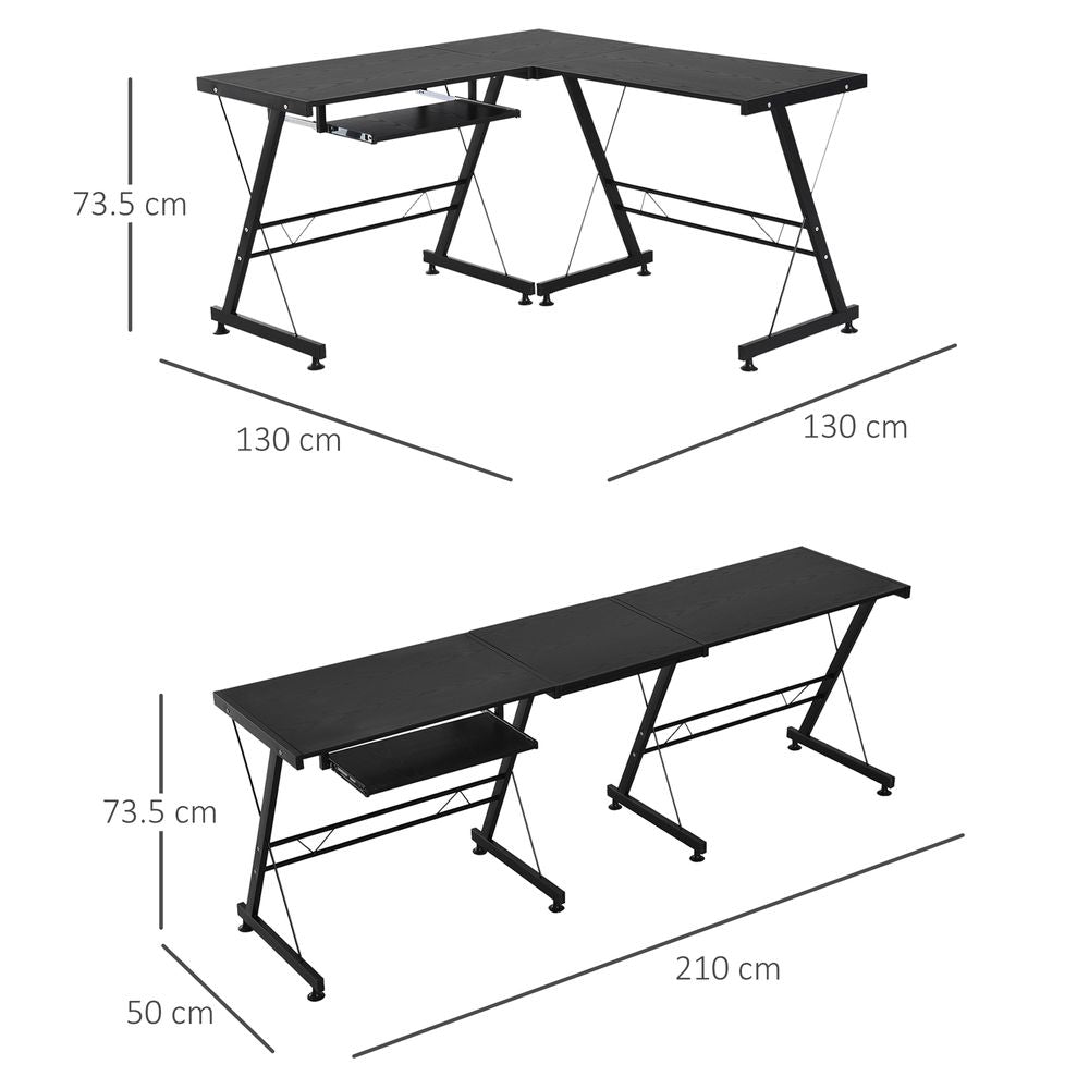 Black L-Shaped Computer Desk with Keyboard Tray for Efficient Workspace