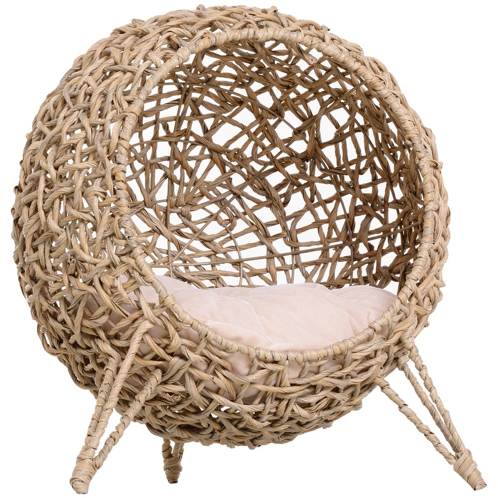 Ball-Shaped Rattan Cat House with Natural Wood Finish for Stylish Pet Comfort