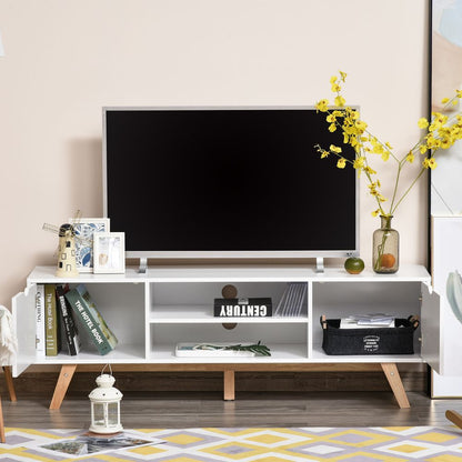 White Particle Board Media Unit with 4 Compartments, Modern Storage