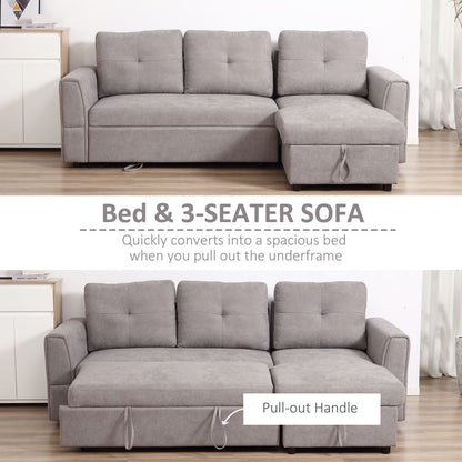 Linen-Look L-Shaped Sofa Bed with Storage and Flat Sleeper, Grey Studio